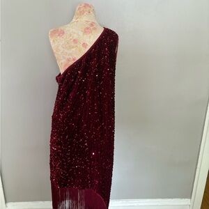 Elegant One Shoulder Burgundy Dress